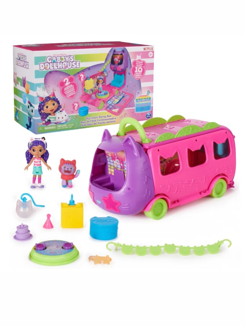 Gabby’s Dollhouse Celebration Party Bus Transforming Playset Gabby & DJ Catnip
